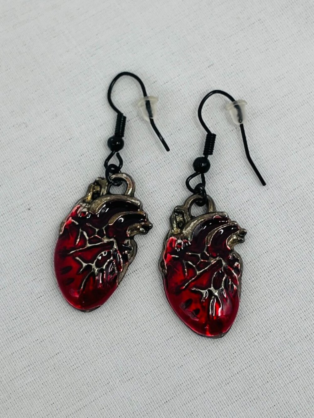 Anatomical Heart Dangle Earrings Red